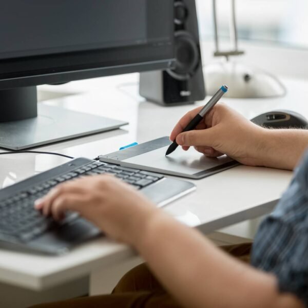 Closeup photo of professional graphic designer at work in office